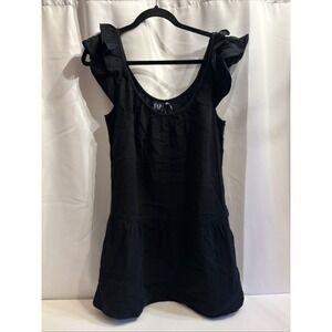 GAP Dress Womens M/P Black Flare Round Neck Shoulder Ruffles Pockets Cotton